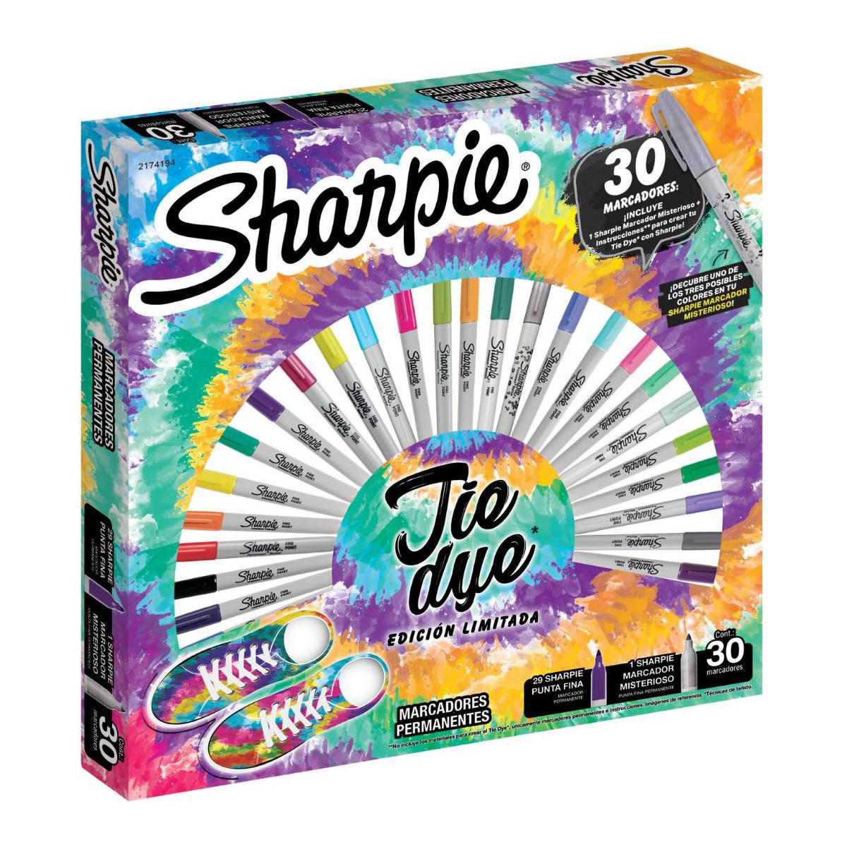 30 Marcadores Permanentes Sharpie 2171194 Tie Dye Edición Limitada SMS