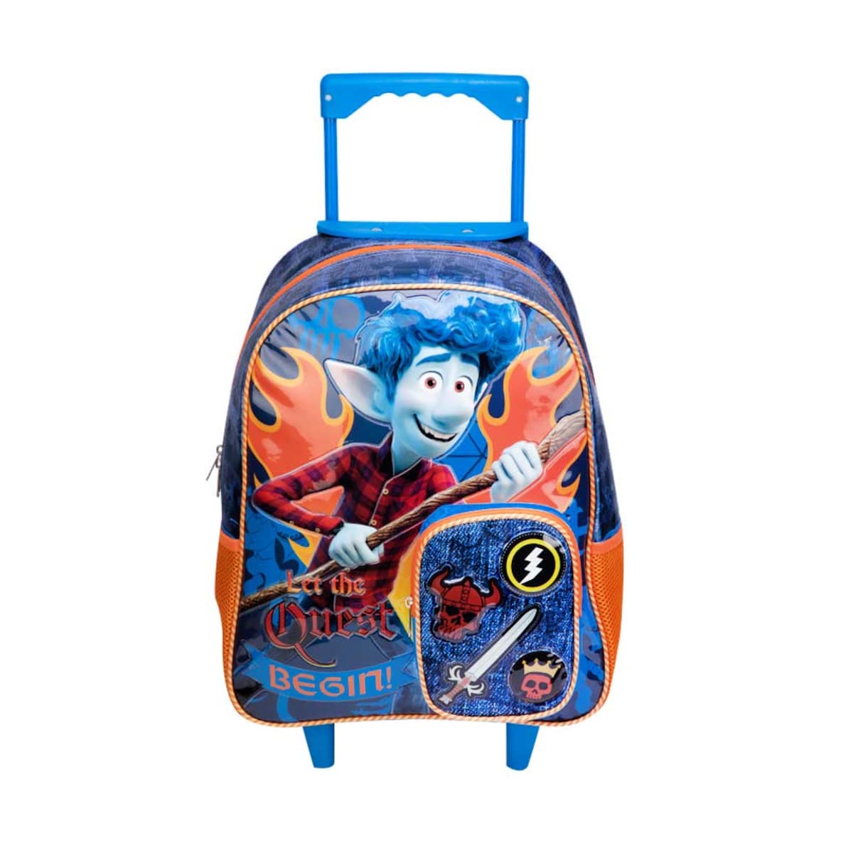 Mochila con ruedas para niño de la película Onward de Pixar, color azul con naranja, mod. 942665