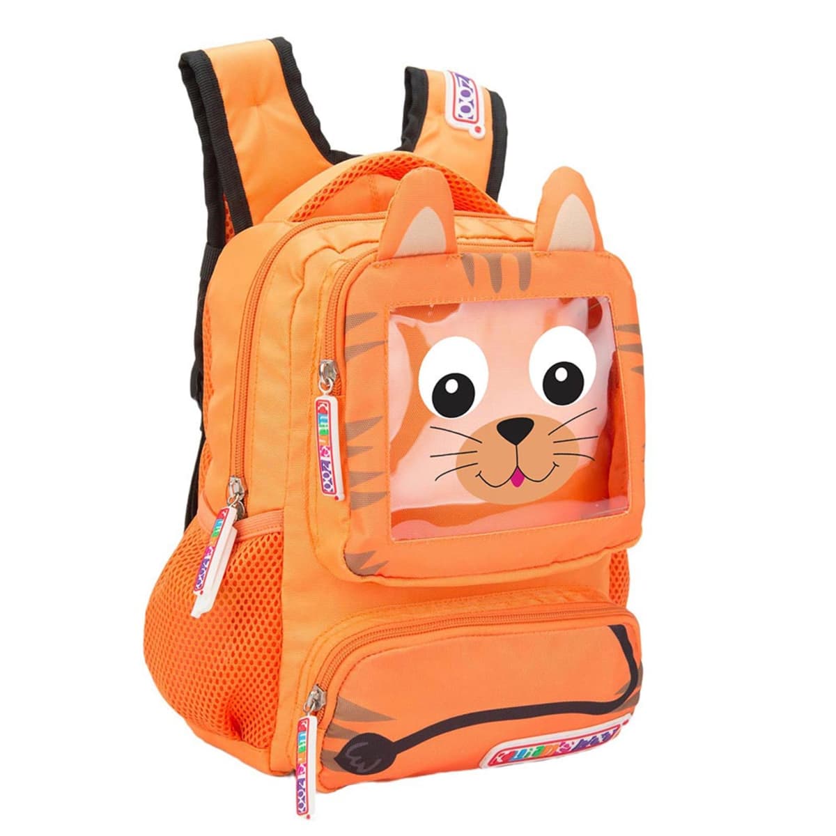 Mochila backpack escolar para niño marca Cutie Zoo, con figura de tigre, color naranja, mod. 1041015