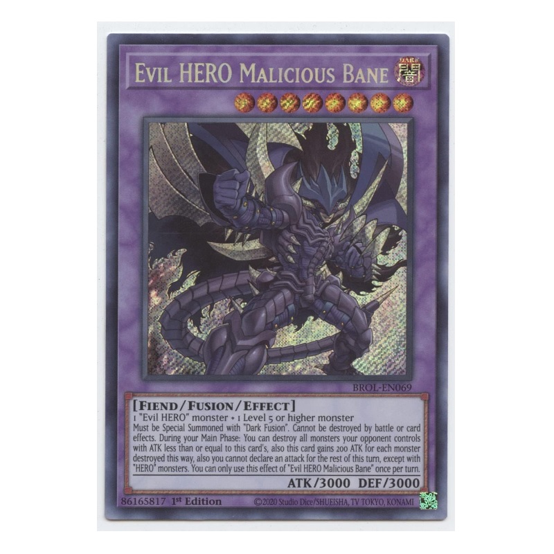 Yugioh Evil HERO Malicious Bane Secret Rare 1st Edition - Konami