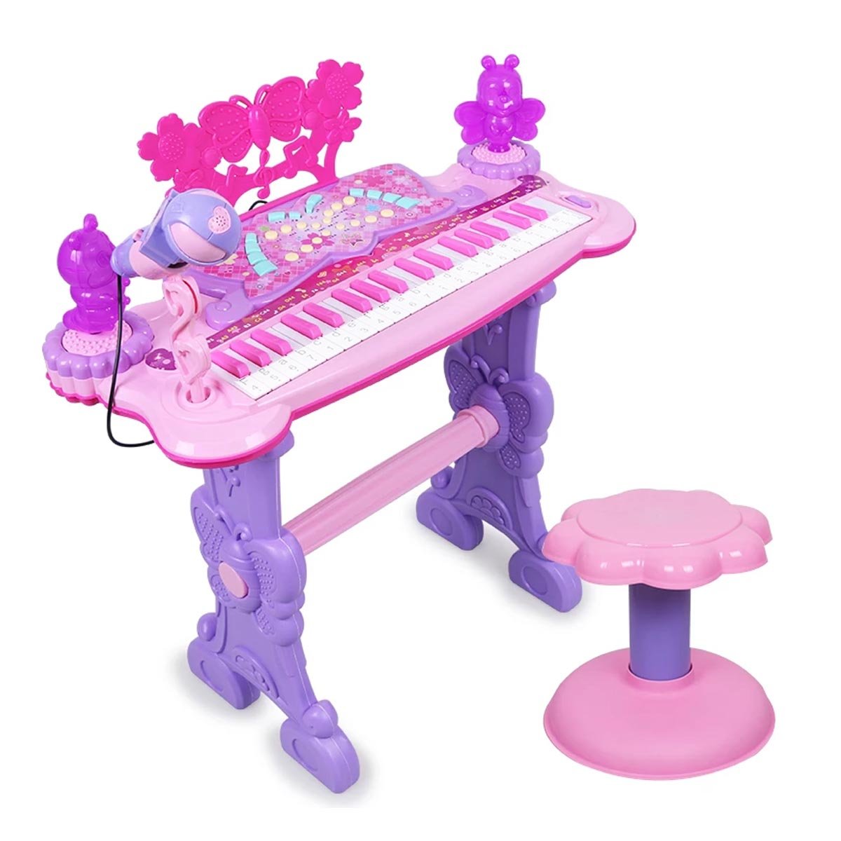 Piano Teclado Infantil C/ Microfone E Banquinho Rosa Inmetro Cor Rosa  Voltagem 0