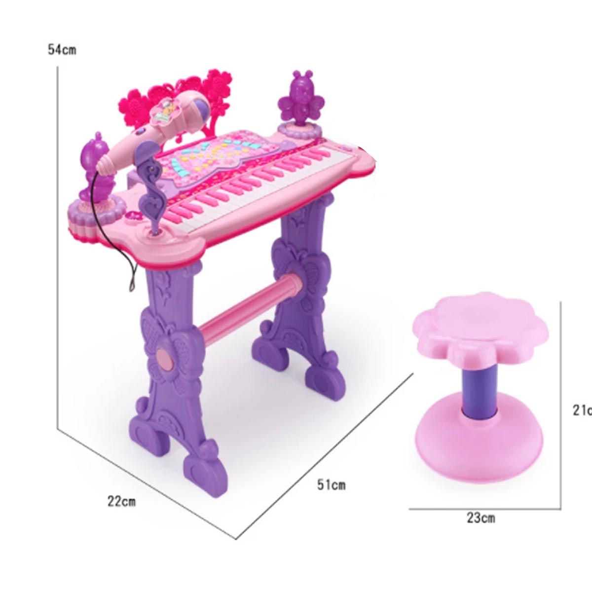 Piano Teclado Infantil C/ Microfone E Banquinho Rosa Inmetro Cor Rosa  Voltagem 0