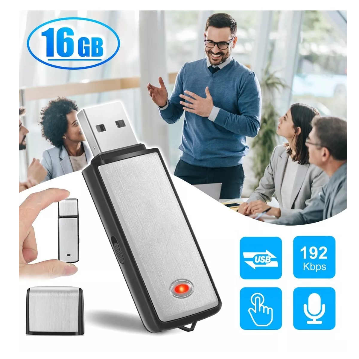 Grabadora De Voz Mini Usb Espía Con Micrófono 16gb 19horas