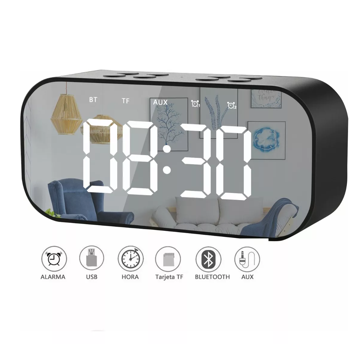 Reloj Despertador Digital C/bocina/bluetooth/radio Fm, Negro