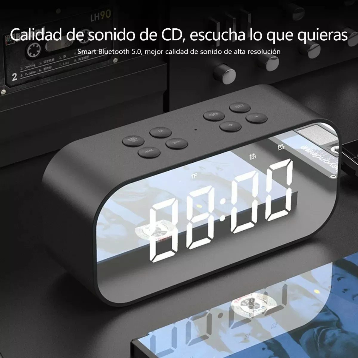 Reloj Despertador Digital C/bocina/bluetooth/radio Fm, Negro