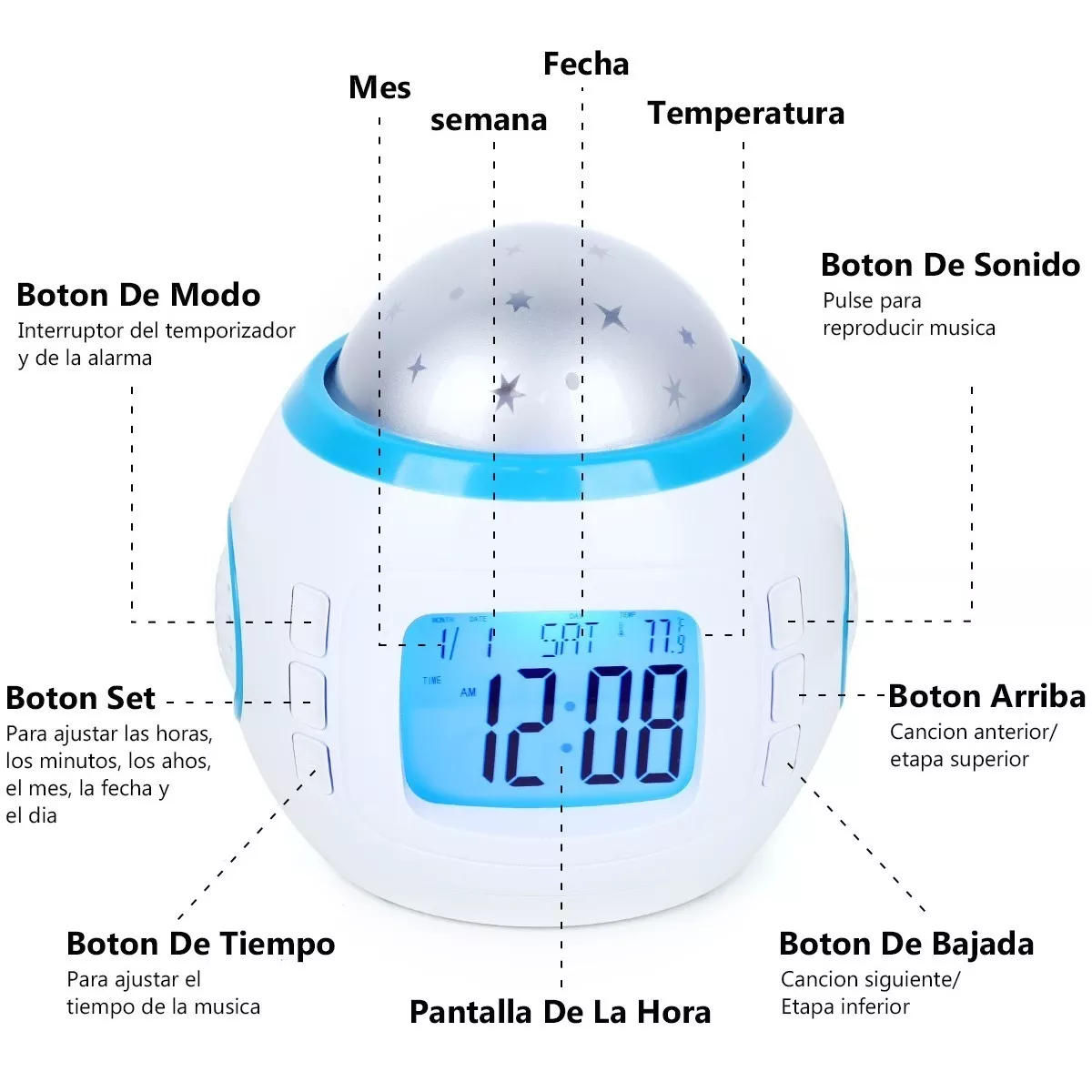 Reloj Despertador Con Proyección De Estrellas Para Niños