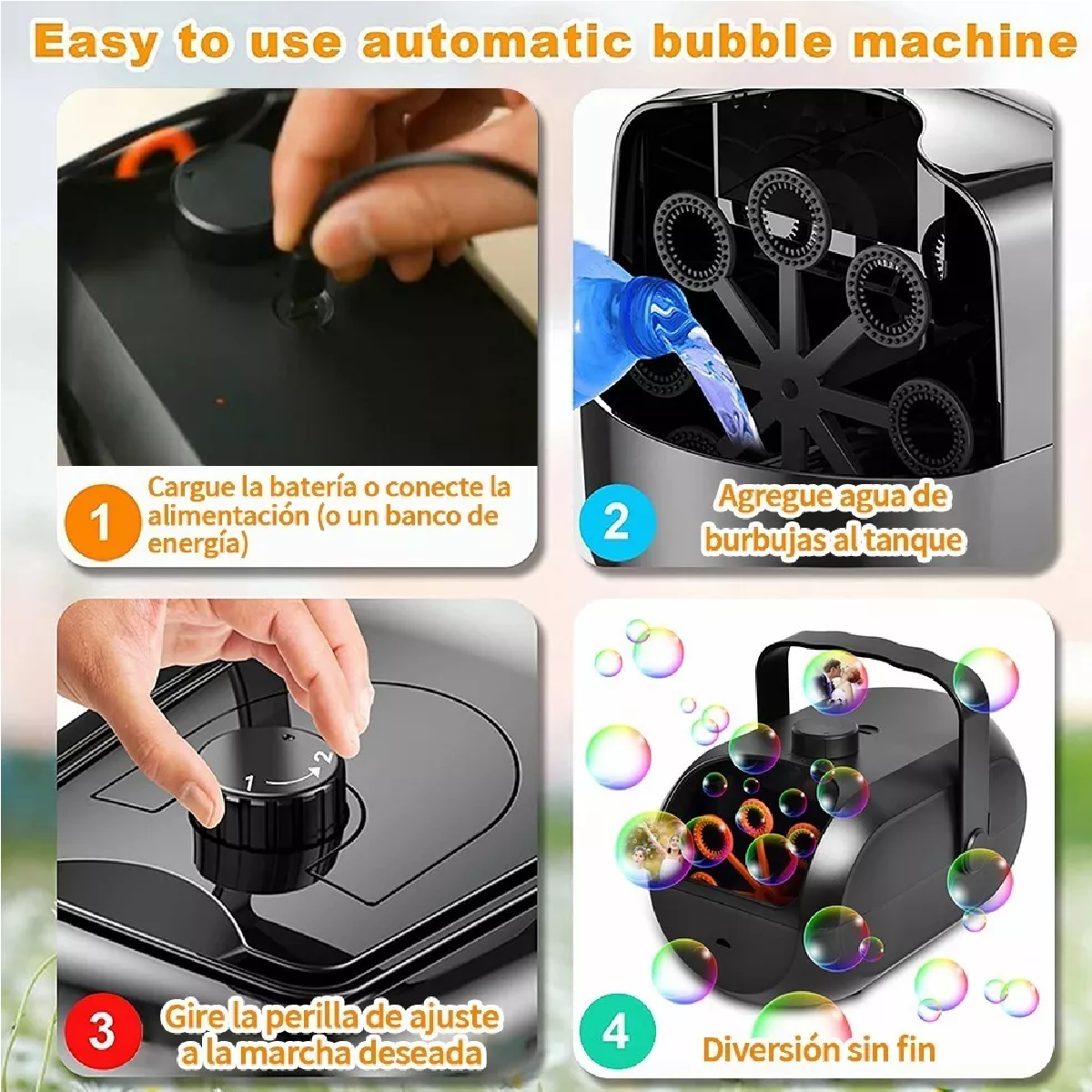 Máquina De Burbujas Automática Recargable Con 2 Velocidades