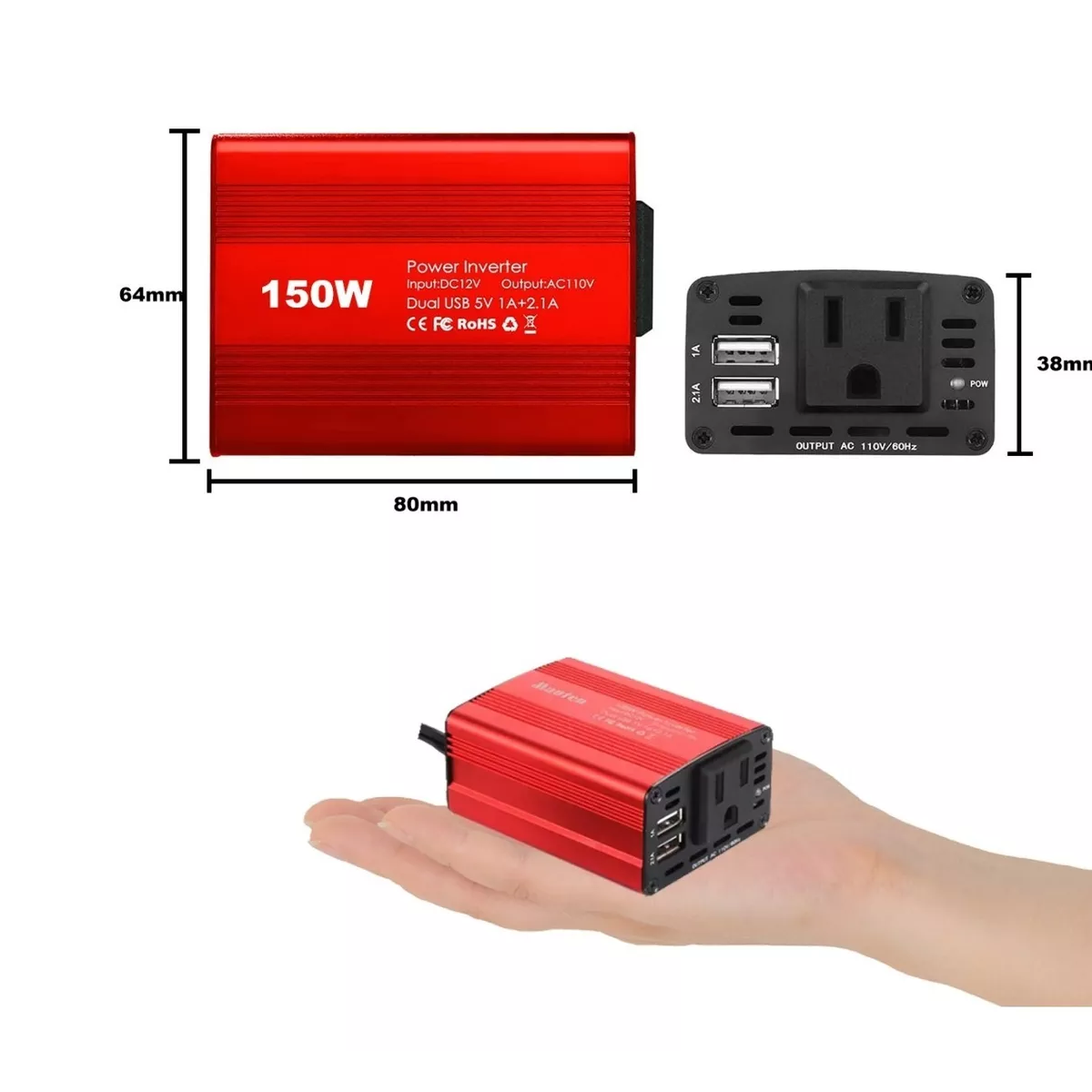 Inversor De Corriente Automotriz De 12v A 110v 150w