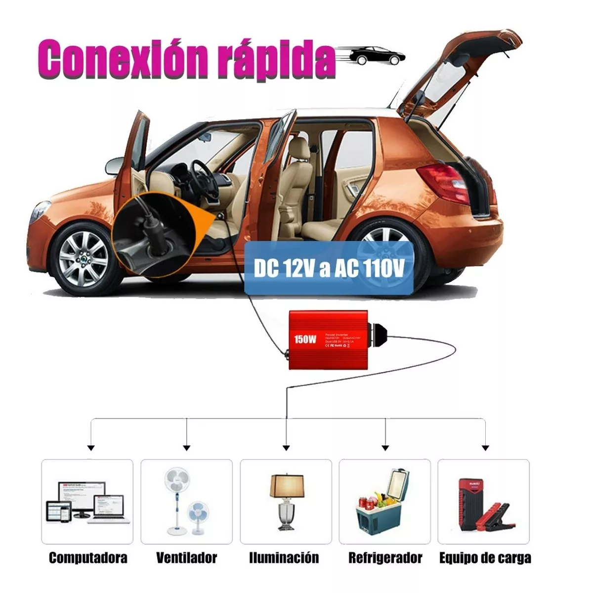 Inversor De Corriente Automotriz De 12v A 110v 150w