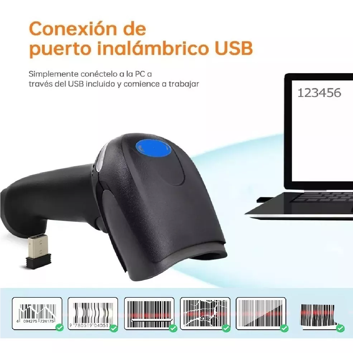 Lector Codigo De Barras Láser Usb Inalámbrico 120m