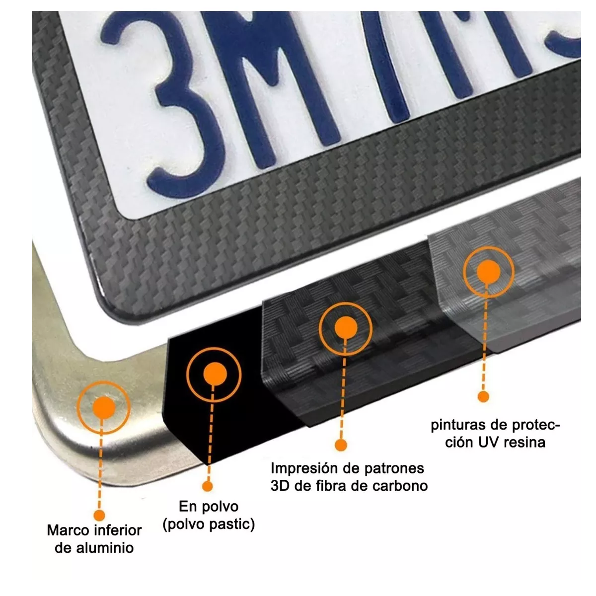 Porta Placas Universal Estilo Fibra De Carbono 1par