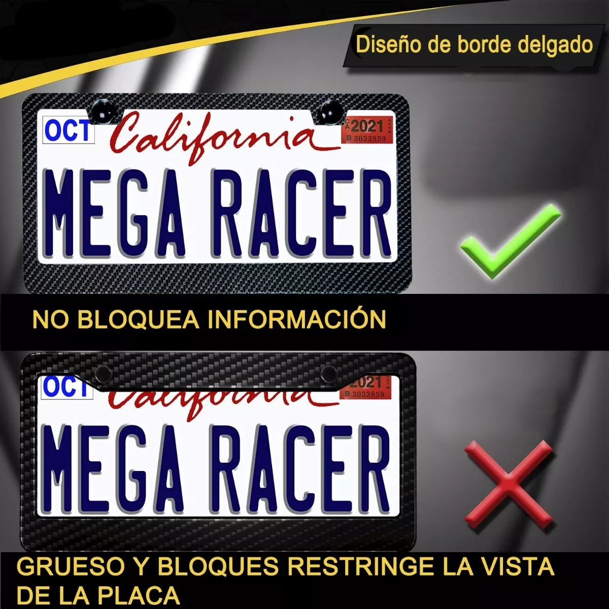 Porta Placas Universal Estilo Fibra De Carbono 1par