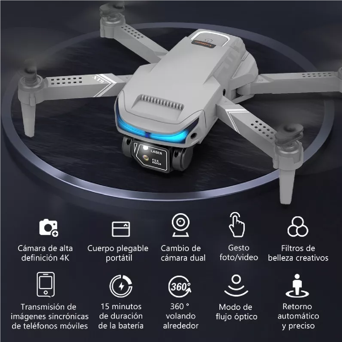 Dron Cuadricóptero Con Doble Cámara 4k, 2 Baterías Eo Safe Imports