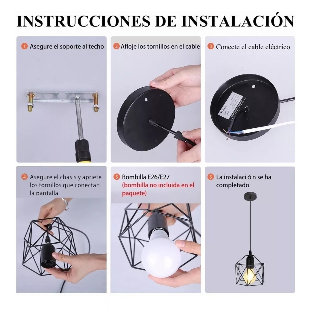 Lámpara Colgante Industrial E26 Tipo Jaula Negro, 1 Pieza