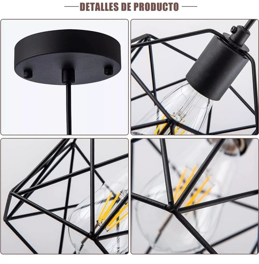 Lámpara Colgante Industrial E26 Tipo Jaula Negro, 1 Pieza