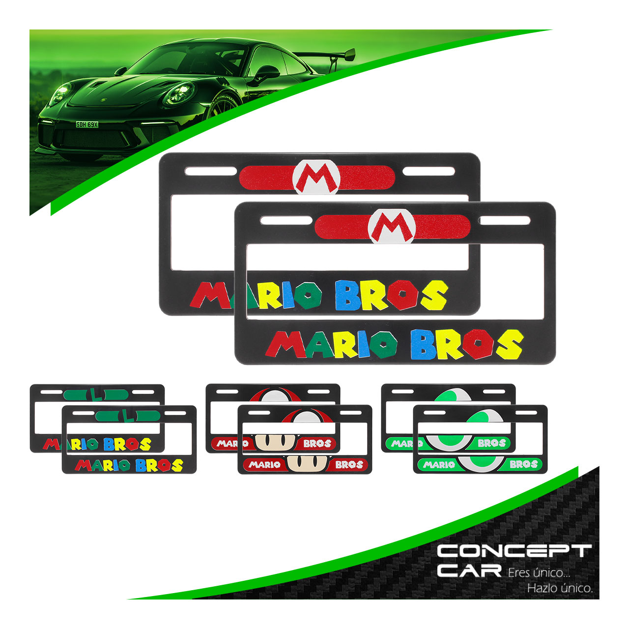 Par Marco Porta Placas Mario Bros Impreso Auto Camioneta