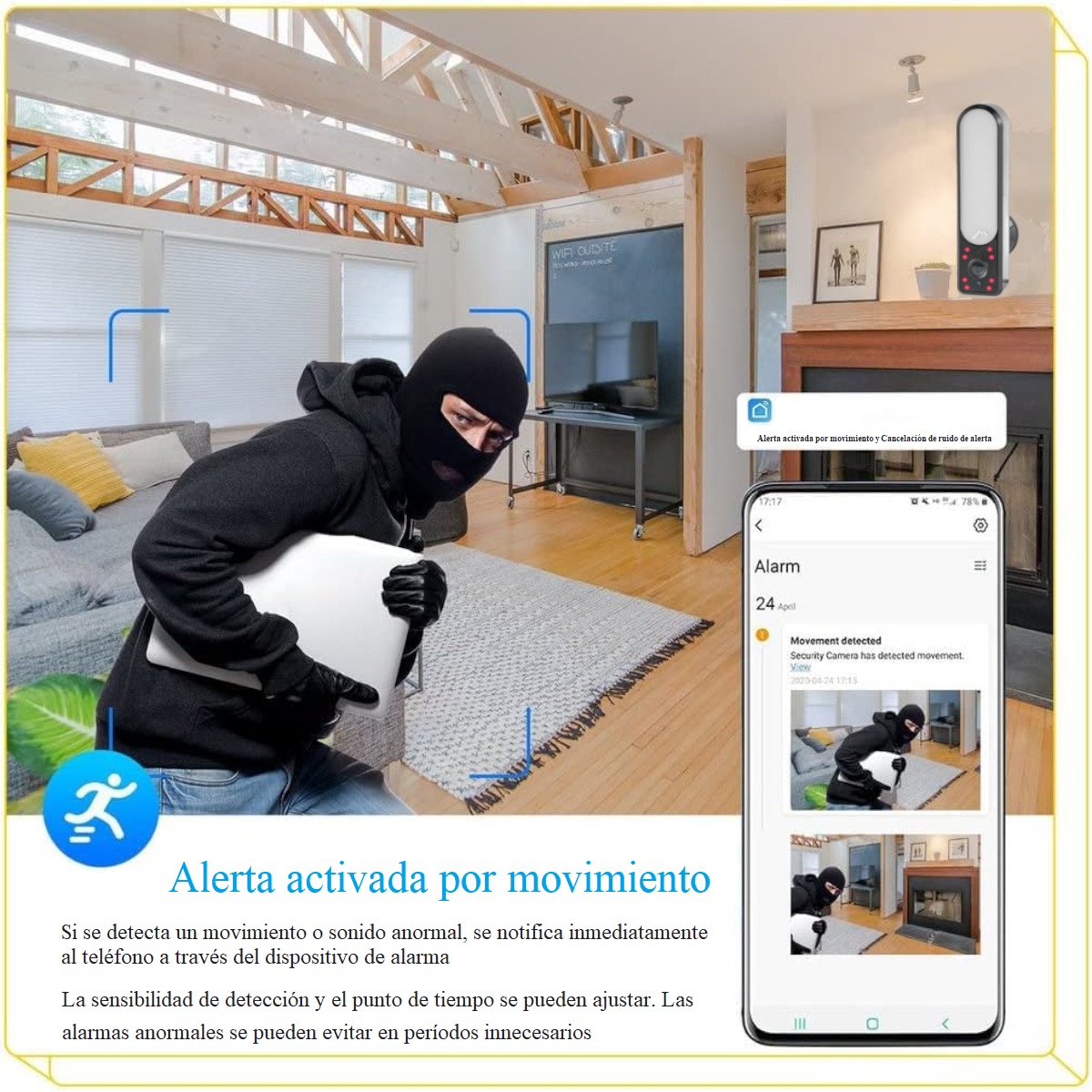 Cámara Seguridad Vigilancia WiFi reflector con memoria 64GB