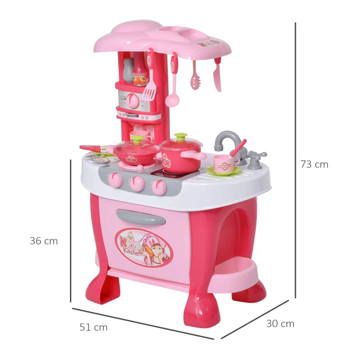 Cocina Cocinita Infantil Rosa Little Chef Luz y Sonido 31 pz