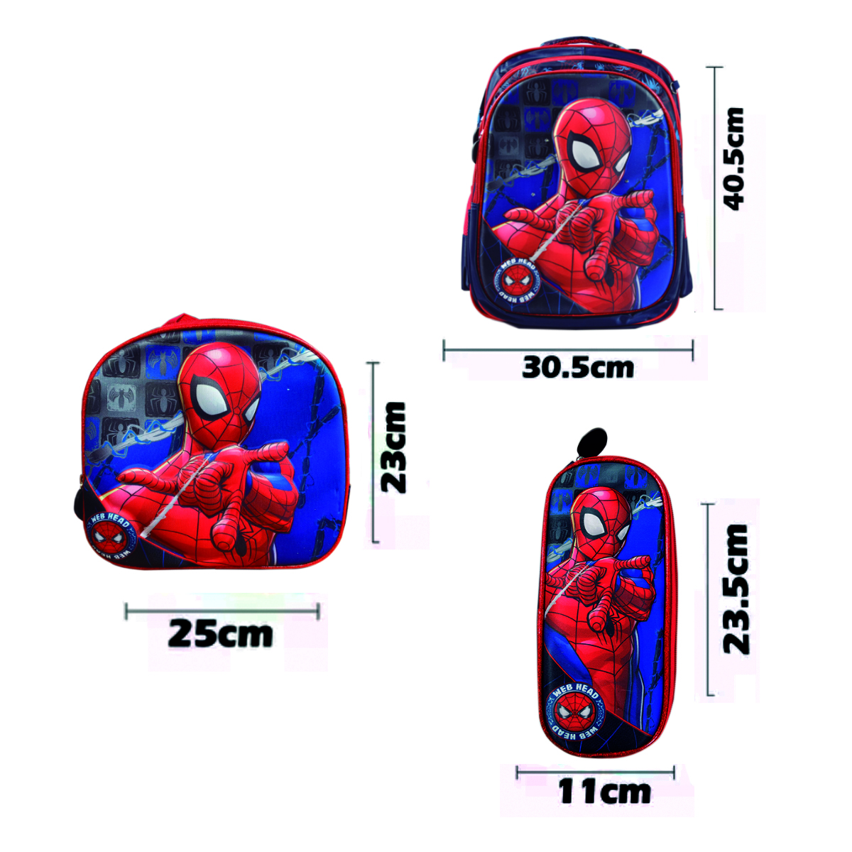 3 En 1 Mochila Colorera Y Lonchera Escolar Luces Led Log-on Diseño Spiderman
