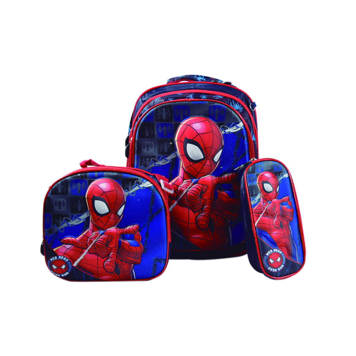 3 En 1 Mochila Colorera Y Lonchera Escolar Luces Led Log-on Diseño Spiderman