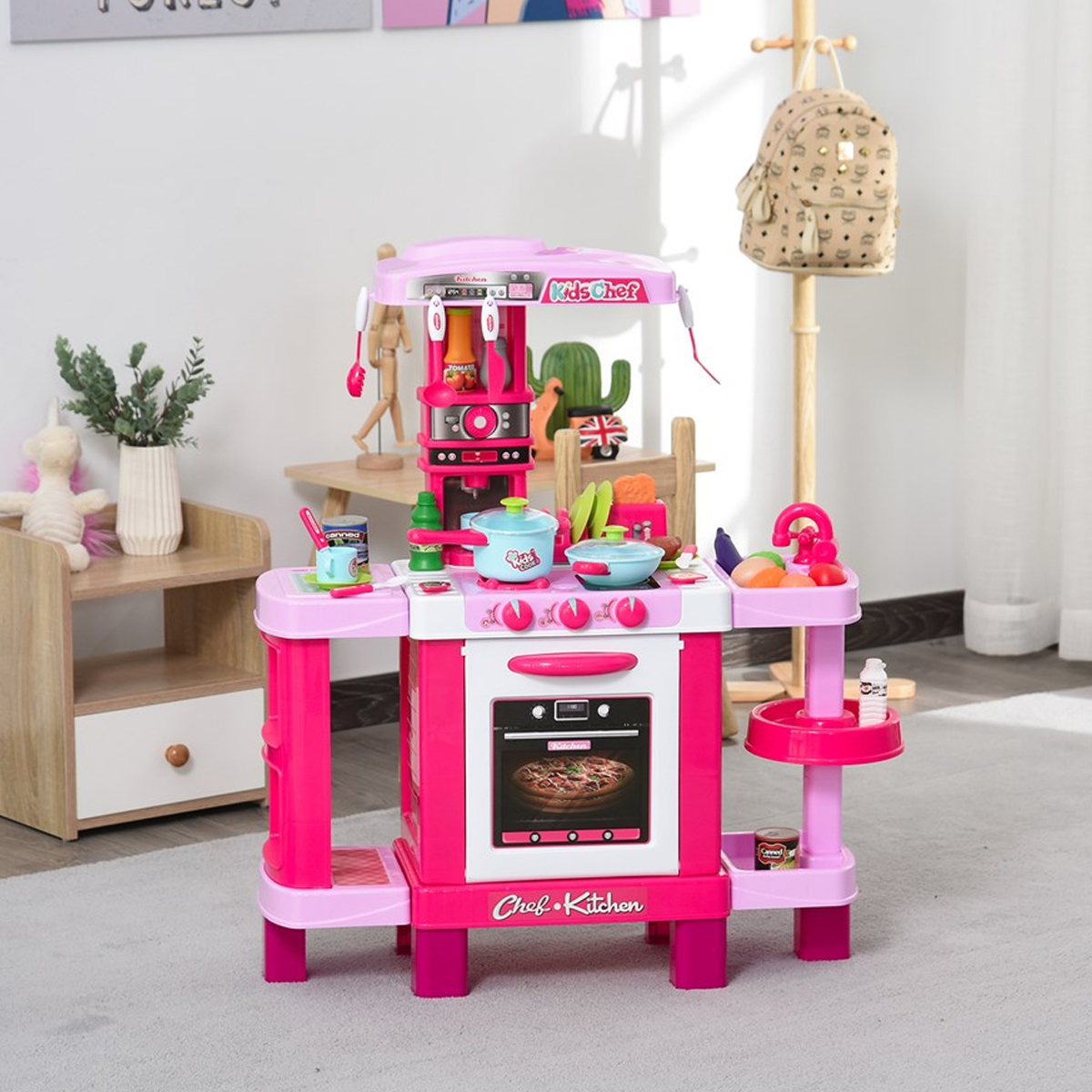 Cocina Cocinita Infantil Rosa Little Chef Luz y Sonido 38 pz