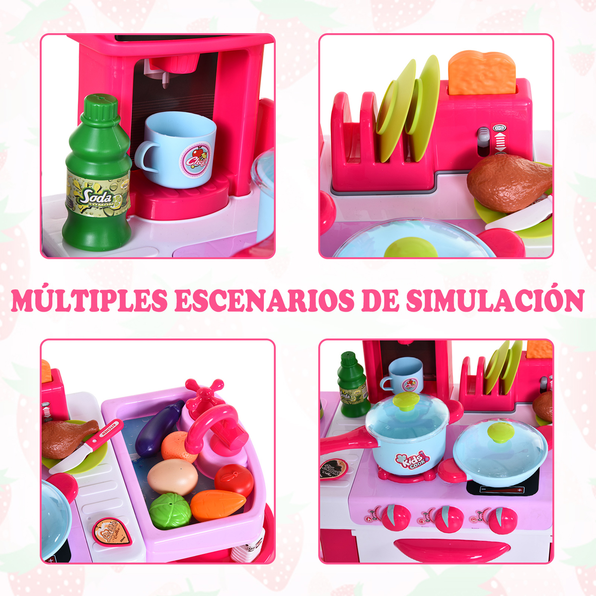 Cocina Cocinita Infantil Rosa Little Chef Luz y Sonido 38 pz