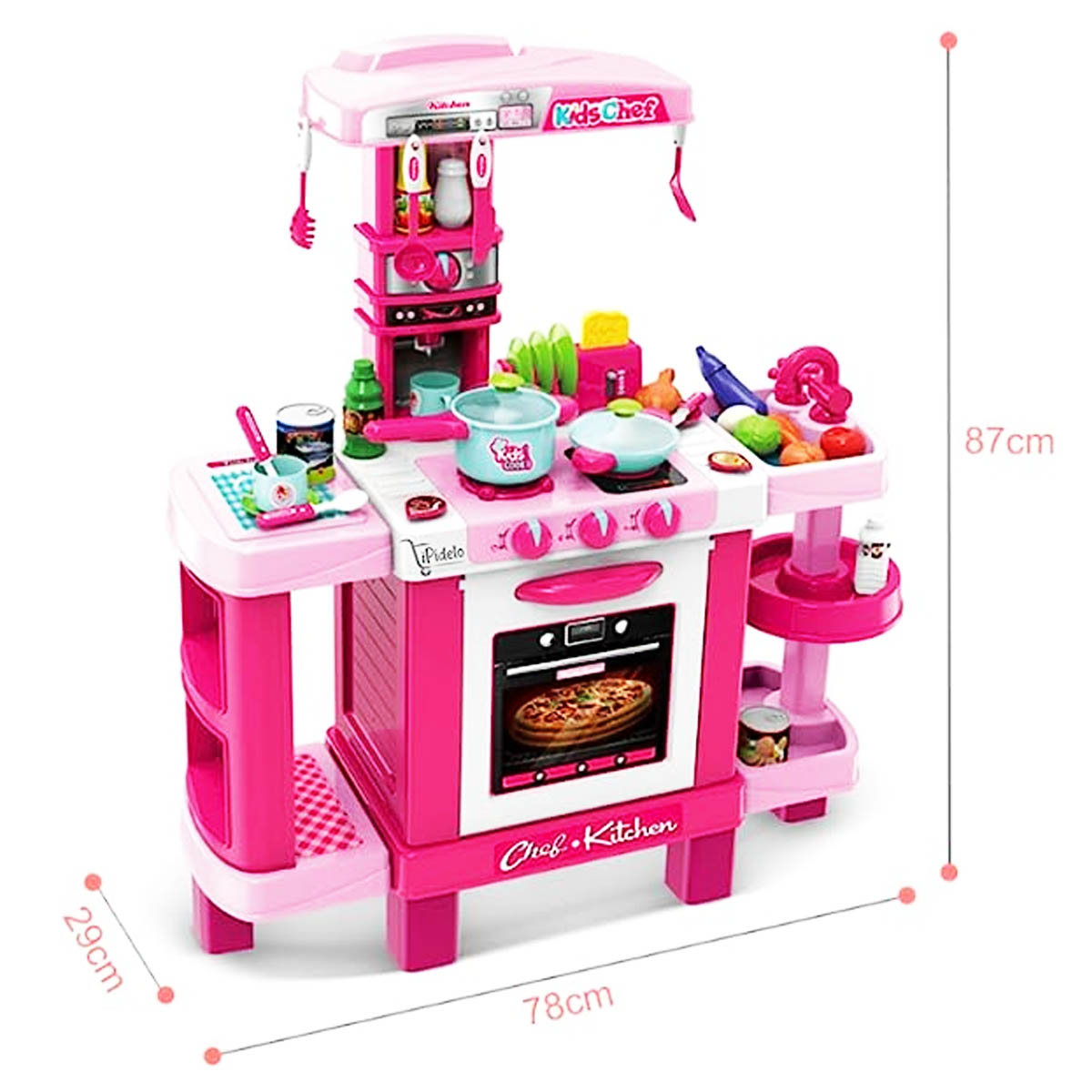 Cocina Cocinita Infantil Rosa Little Chef Luz y Sonido 38 pz