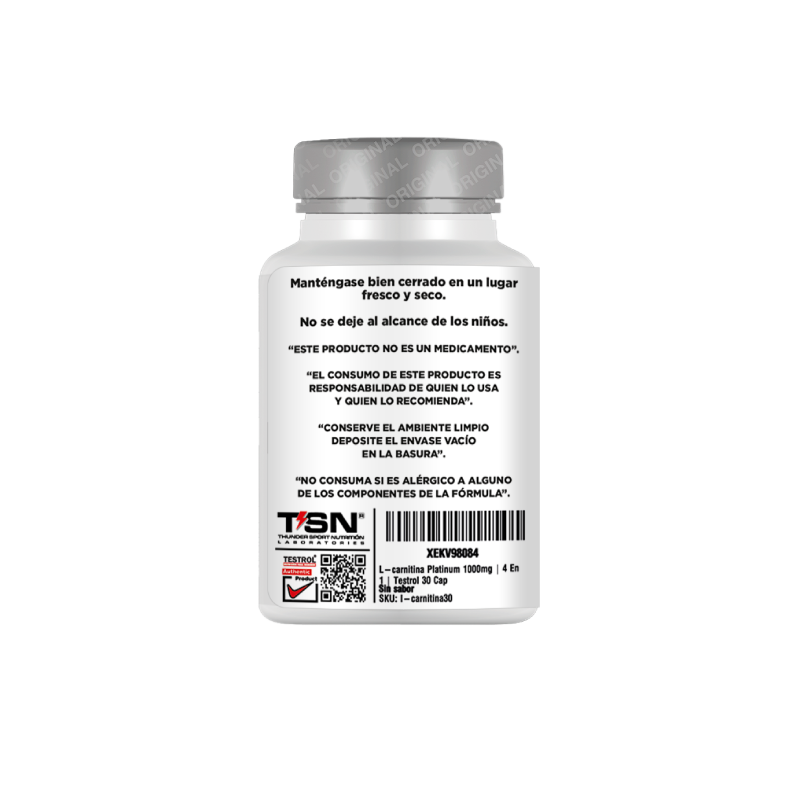 L-carnitina Platinum 1000mg 4 En 1 Testrol 30 Cápsulas