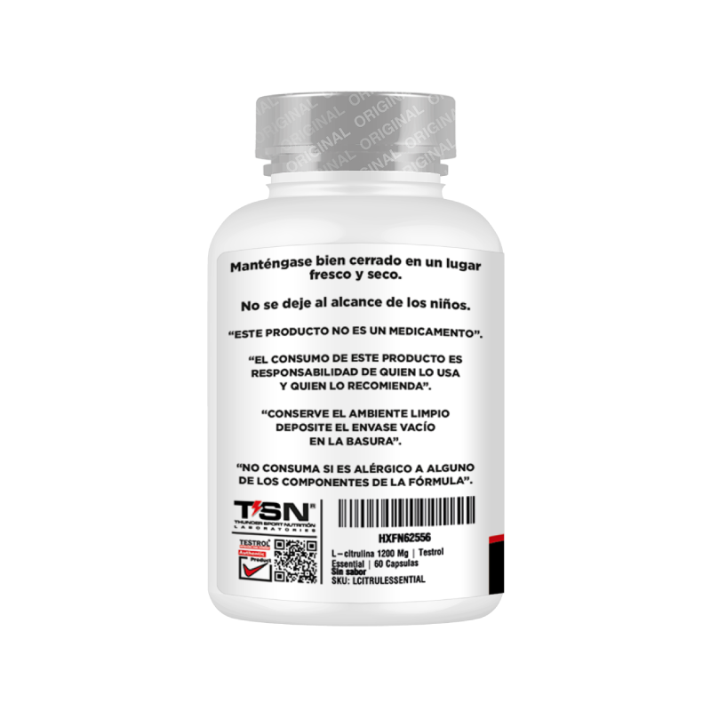 L-citrulina 1200 Mg Testrol Essential 60 Capsulas