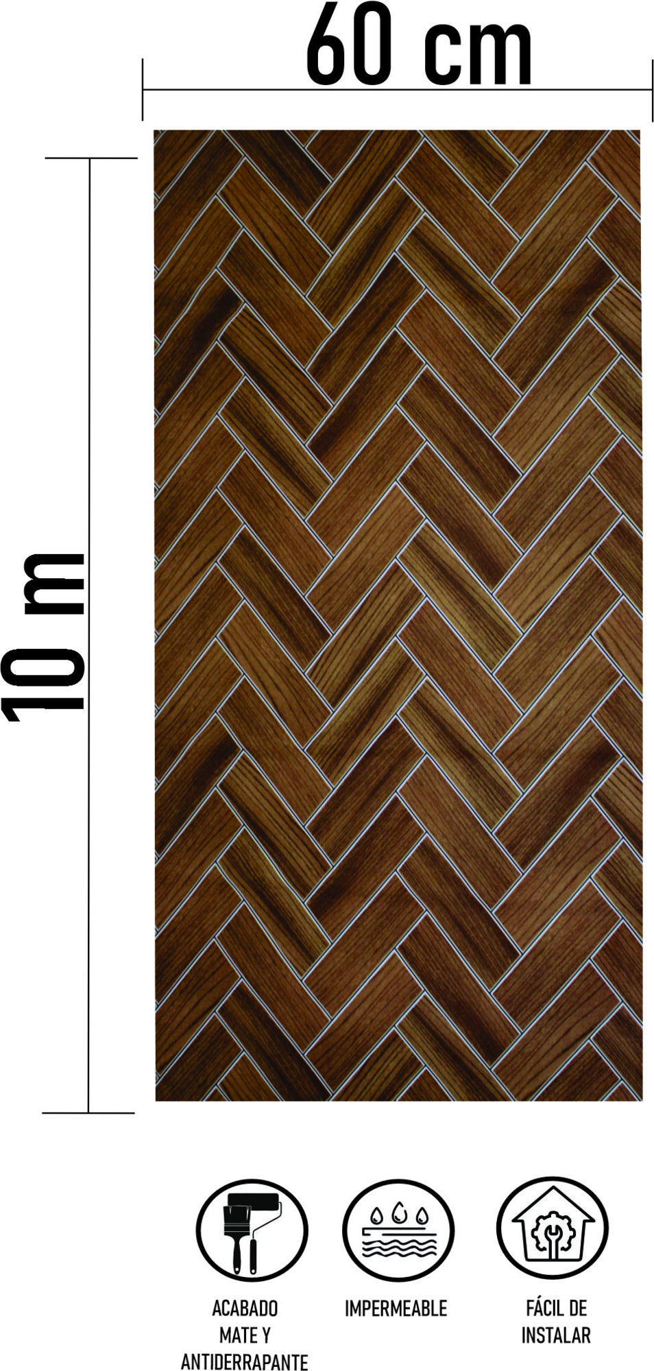 Tapiz Piso Adherible Tablas De Madera 10m X 60cm Pv05 6m2