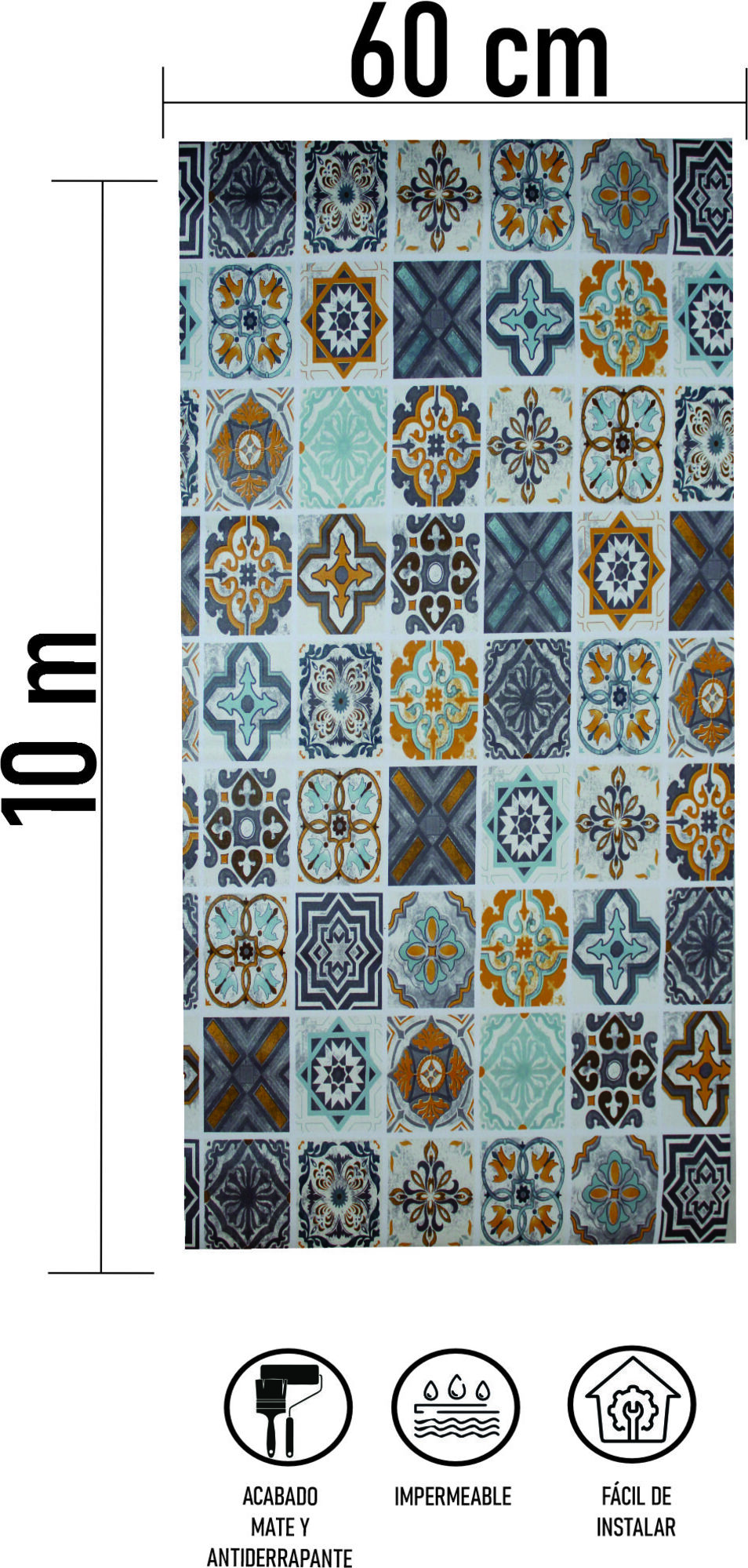 Tapiz Piso Adherible Talavera 10m X 60cm Pv06 6m2