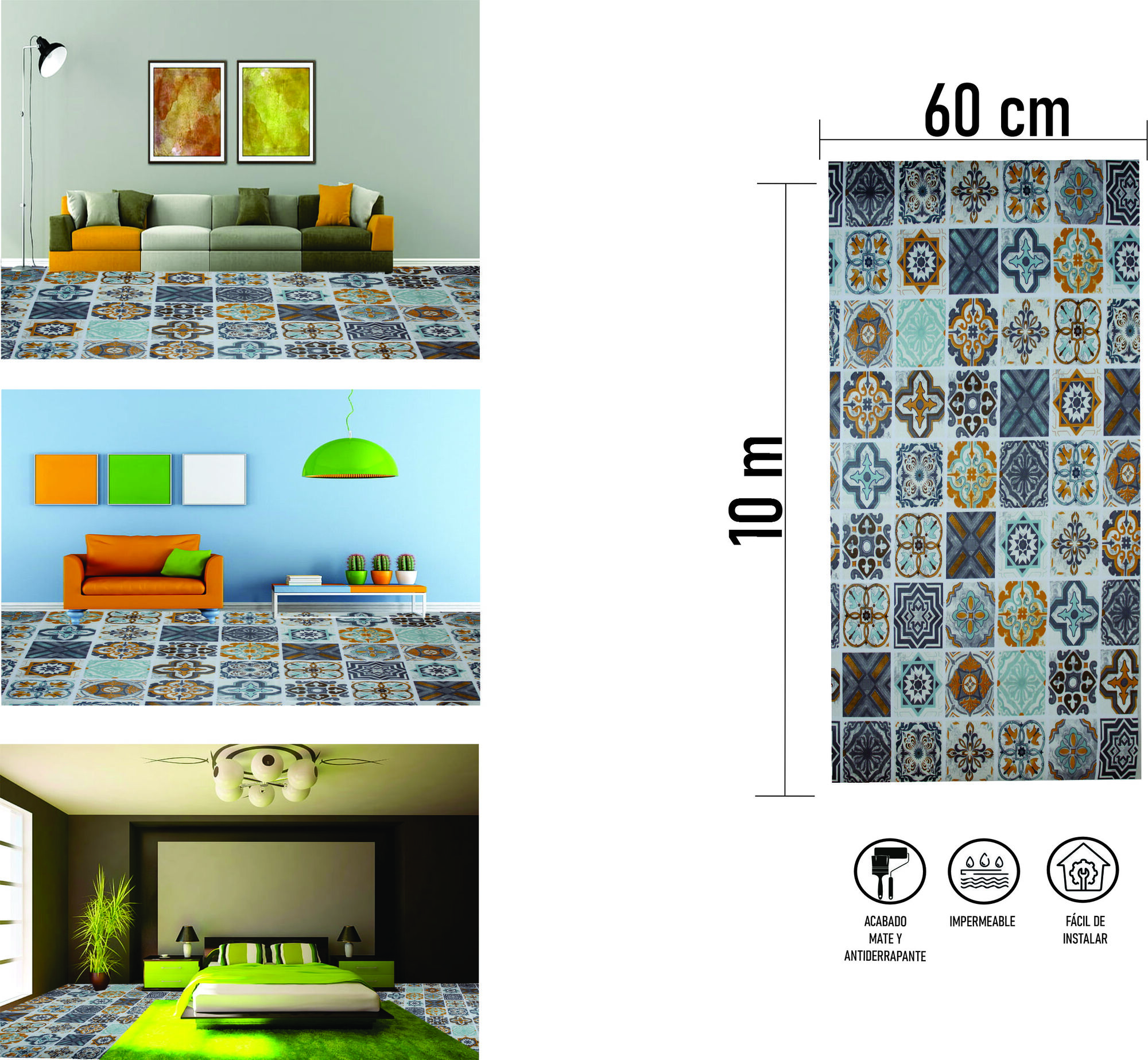 Tapiz Piso Adherible Talavera 10m X 60cm Pv06 6m2