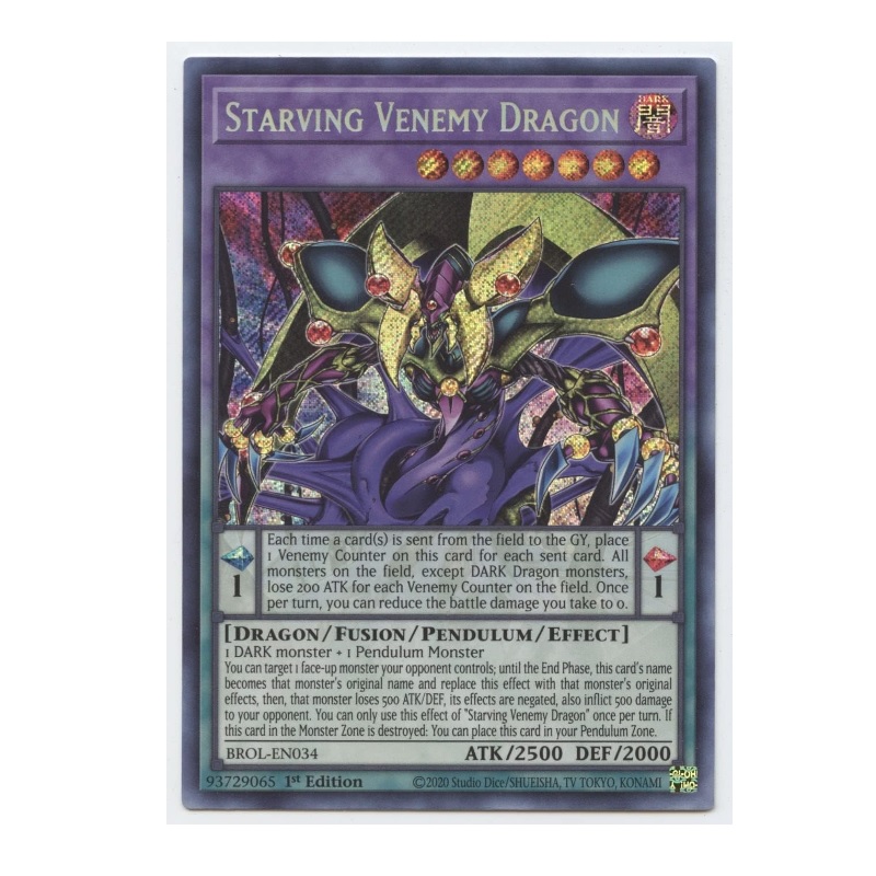 Yugioh Starving Venemy Dragon Secret Rare 1st Edition - Konami