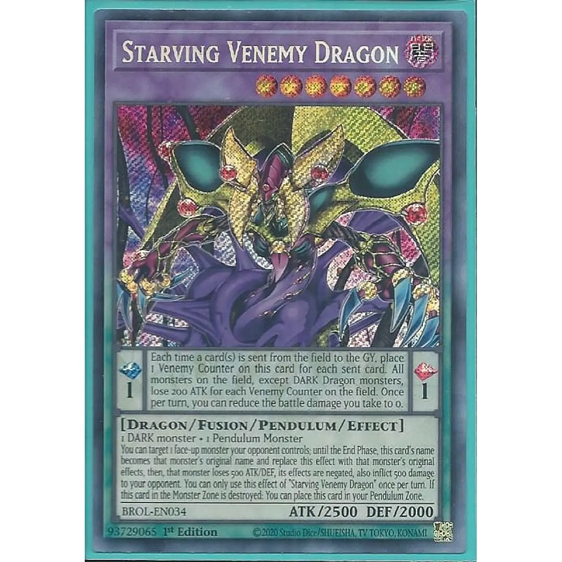 Yugioh Starving Venemy Dragon Secret Rare 1st Edition - Konami