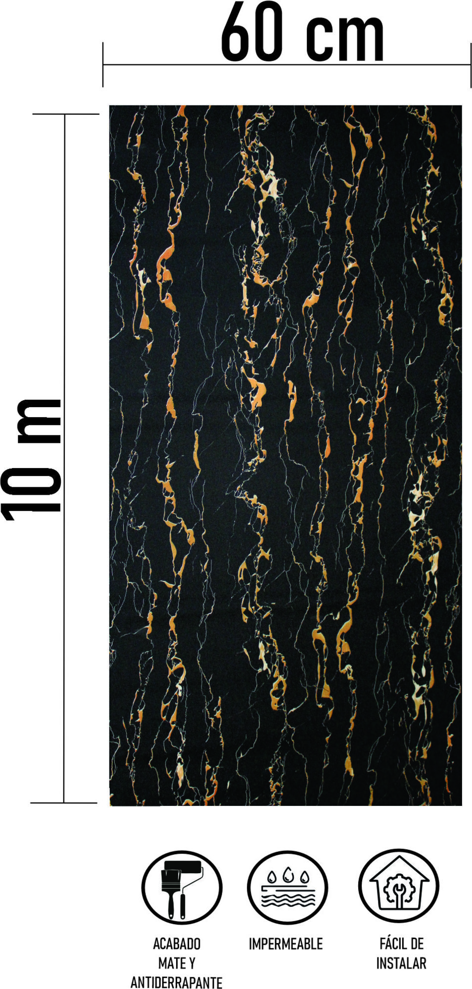 Tapiz Piso Adherible Mármol Estilo Lava 10m X 60cm Pv10 6m2