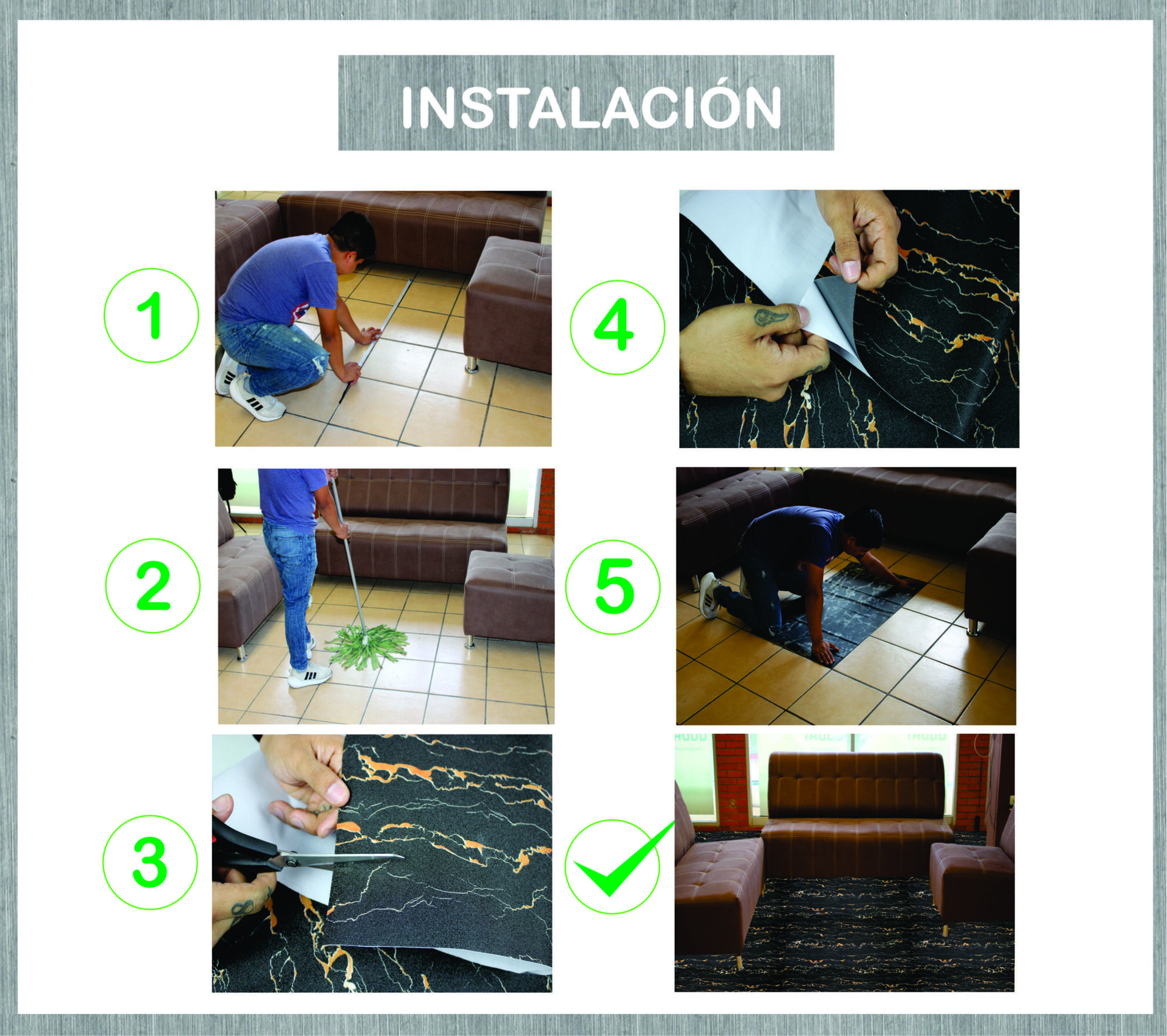 Tapiz Piso Adherible Mármol Estilo Lava 10m X 60cm Pv10 6m2