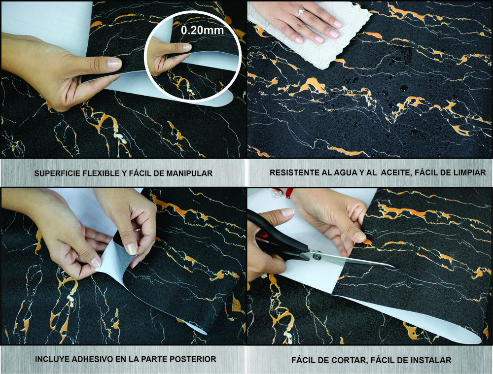 Tapiz Piso Adherible Mármol Estilo Lava 10m X 60cm Pv10 6m2