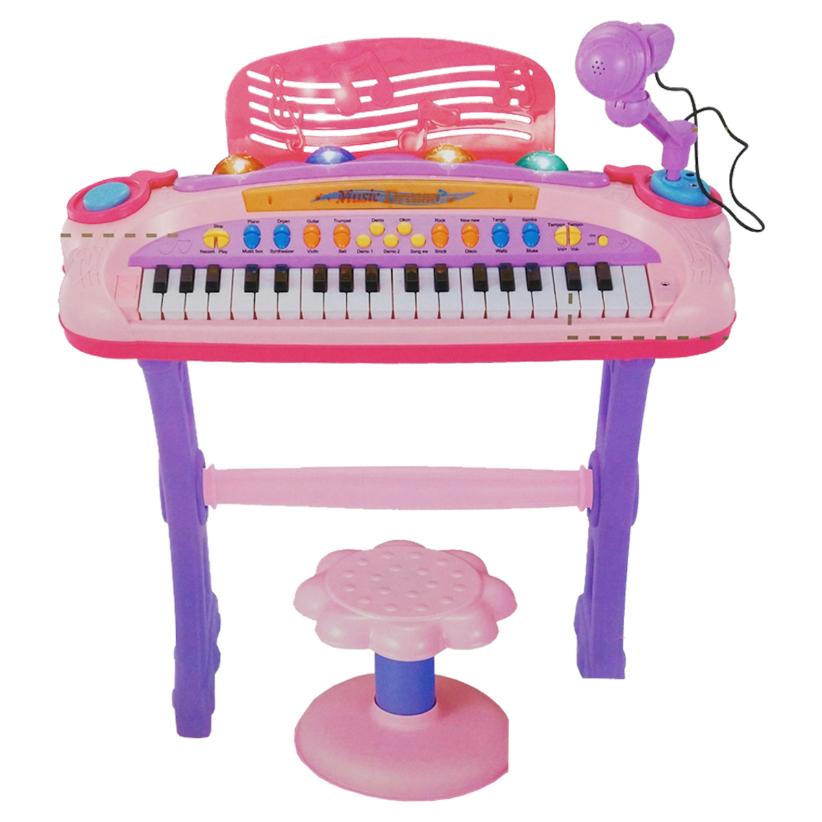 Piano Musical para niños con microfono y banco Rosa 6617