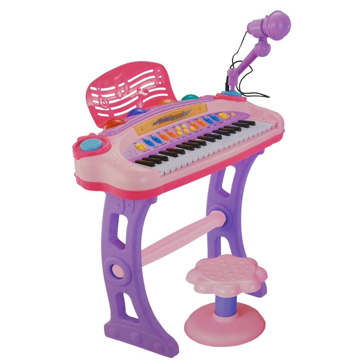 Piano Musical para niños con microfono y banco Rosa 6617