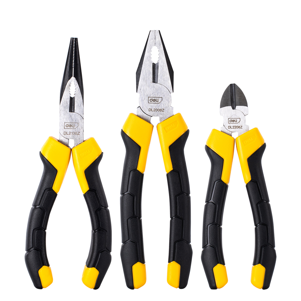 Deli Herramientas Juego 3 Alicates Acero Cr-V Mango goma DL2008Z