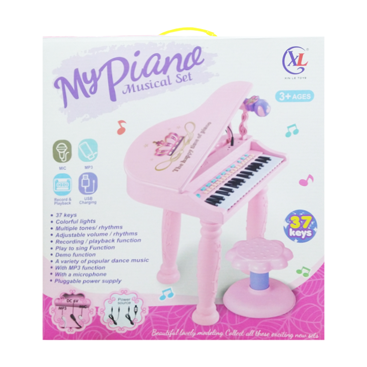 Piano Teclado Infantil C/ Microfone E Banquinho Rosa Inmetro Cor Rosa  Voltagem 0