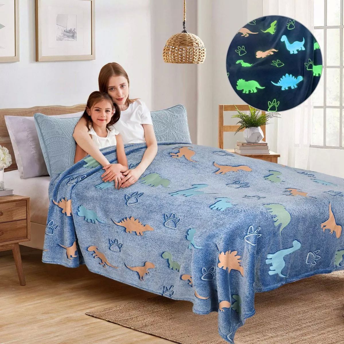 Frazada Individual para Niña y Niño de Dinosaurios Mágica Ligera y Brillante
