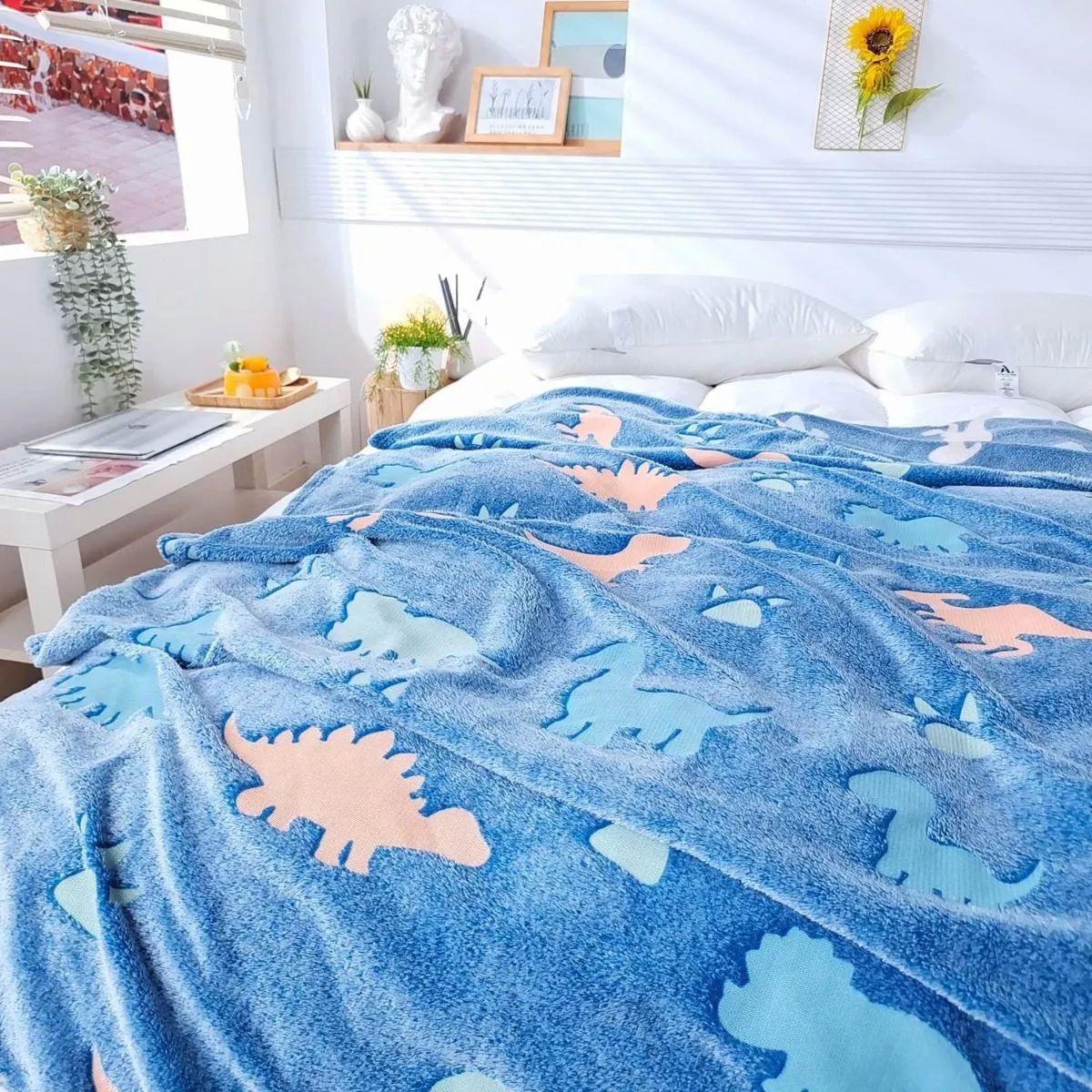 Frazada Individual para Niña y Niño de Dinosaurios Mágica Ligera y Brillante