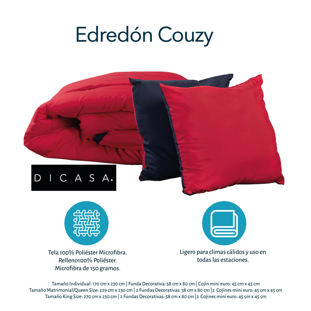 Set Edredon individual Dicasa Couzy Doble Vista Azul con Rojo