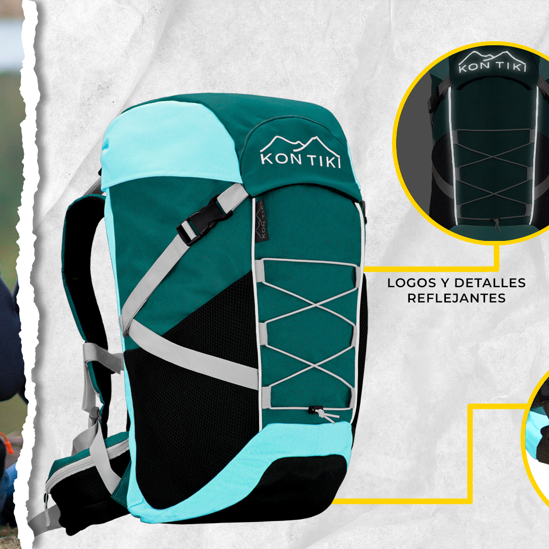 Mochila 42l Verde Montañismo, Campismo Y Senderismo Kon Tiki TLALOQUE VE-AZ