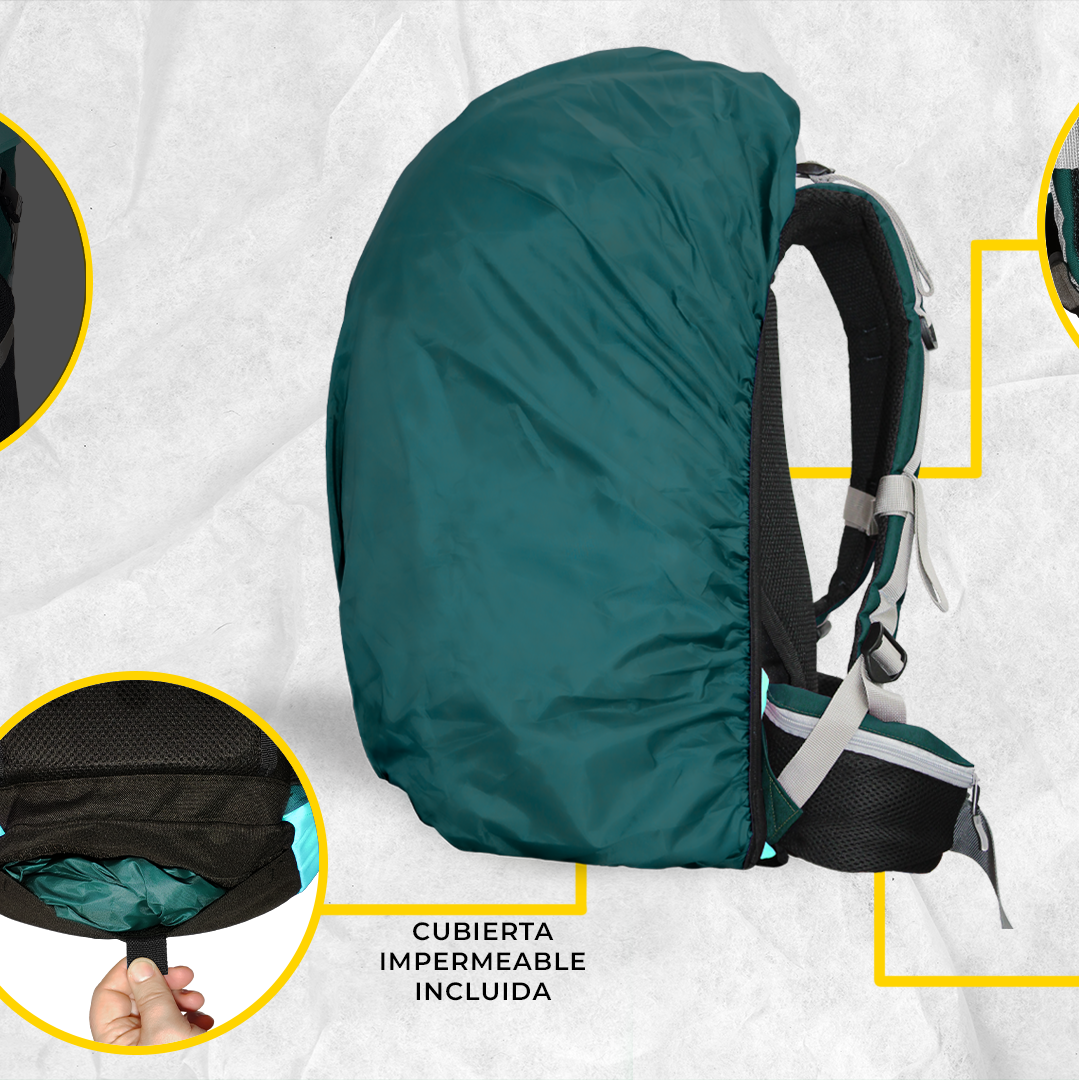 Mochila 42l Verde Montañismo, Campismo Y Senderismo Kon Tiki TLALOQUE VE-AZ