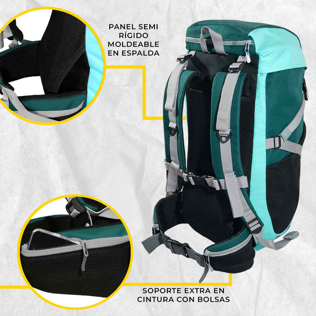 Mochila 42l Verde Montañismo, Campismo Y Senderismo Kon Tiki TLALOQUE VE-AZ