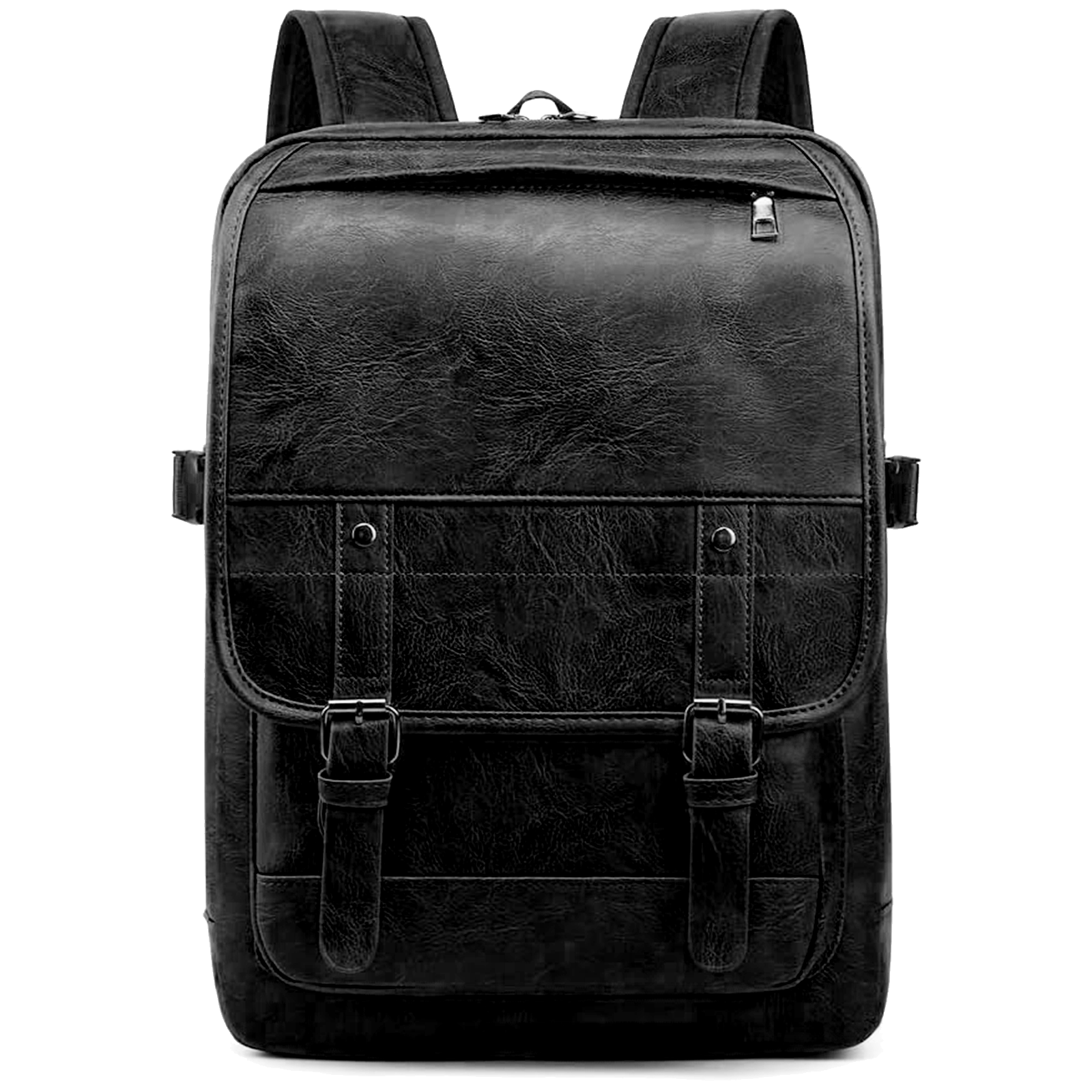 Mochila de piel vegana para hombre y mujer, bolso de piel sintética informal de viaje de gran capacidad, a la moda, para ordenador portátil (Negro)