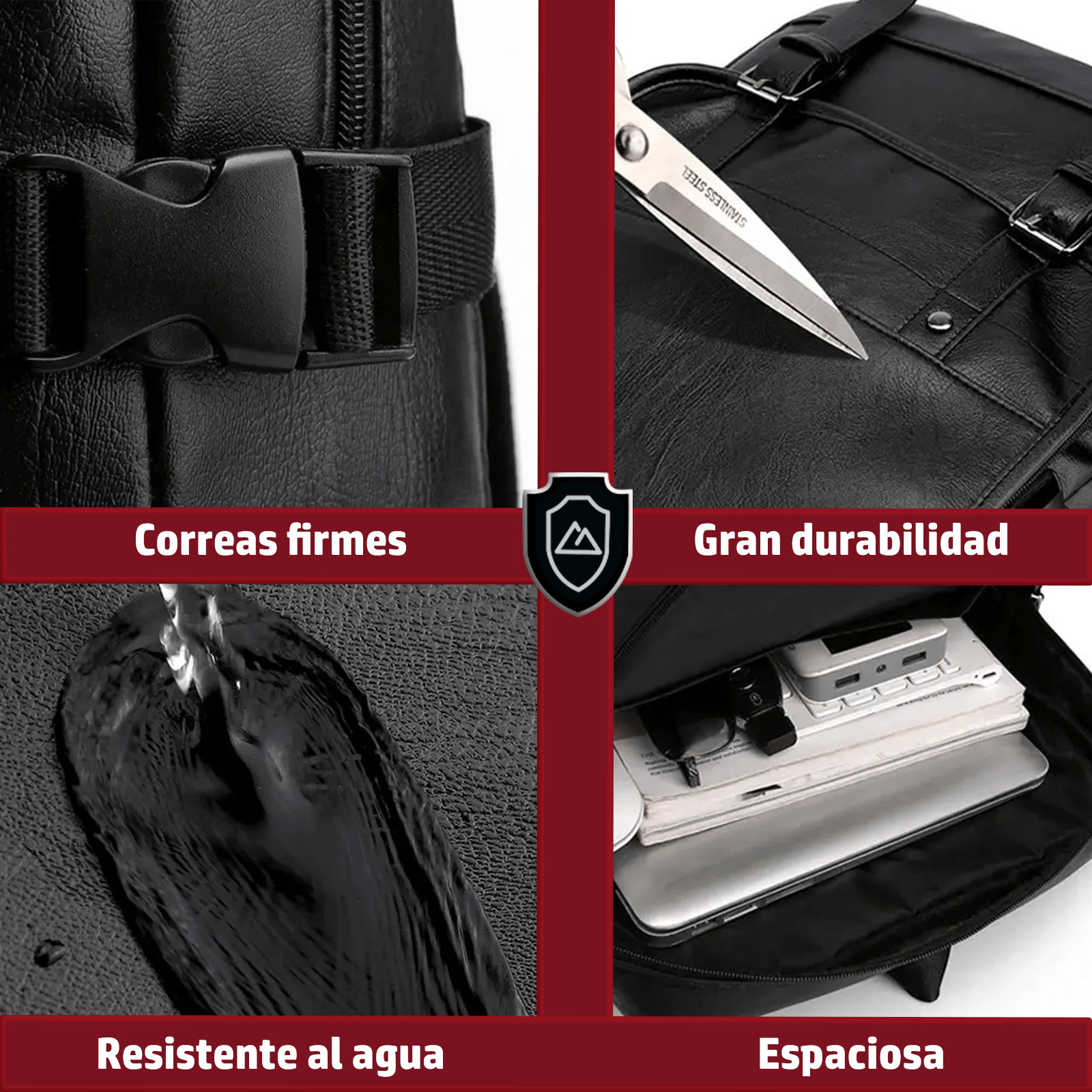 Mochila de piel vegana para hombre y mujer, bolso de piel sintética informal de viaje de gran capacidad, a la moda, para ordenador portátil (Negro)