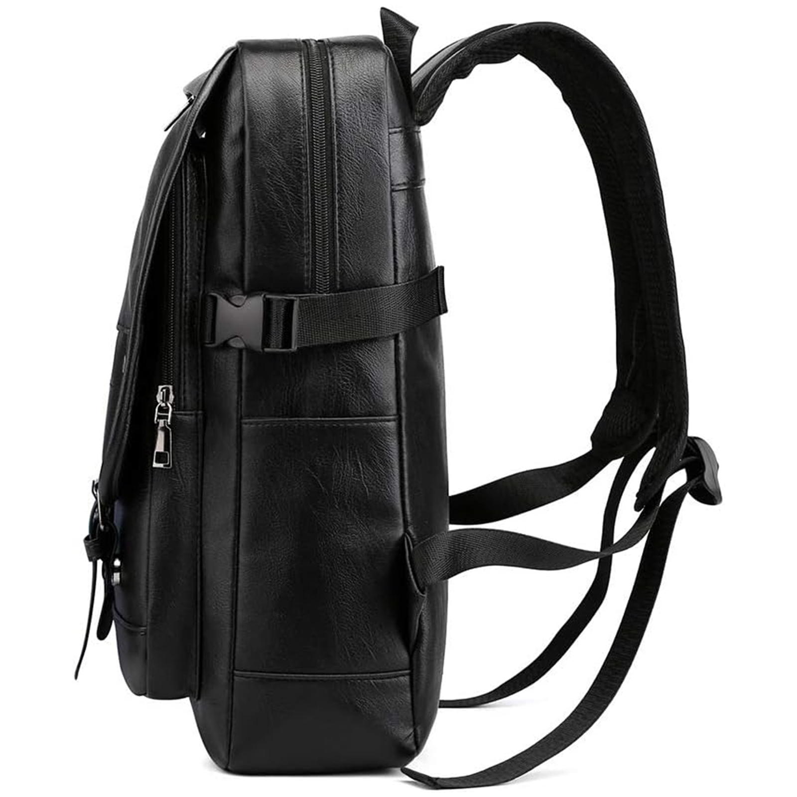 Mochila de piel vegana para hombre y mujer, bolso de piel sintética informal de viaje de gran capacidad, a la moda, para ordenador portátil (Negro)